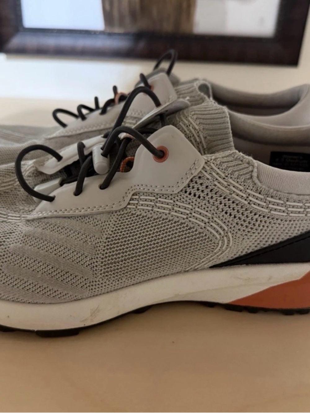 L.L. Bean women’s Knit Sneakers in Light Gray with Orange Accents size 8.5